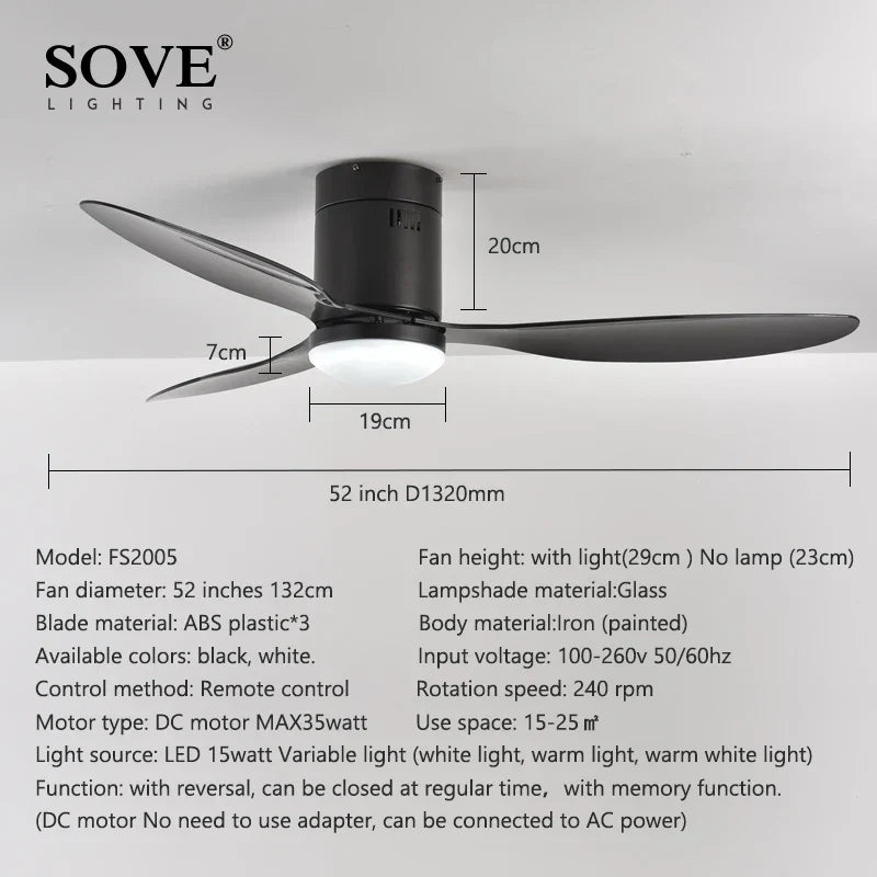 DecorBites™ Low Floor Modern LED Ceiling Fan with Remote Control, Quiet Operation