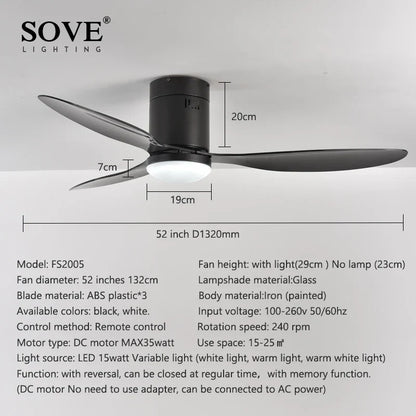 DecorBites™ Low Floor Modern LED Ceiling Fan with Remote Control, Quiet Operation