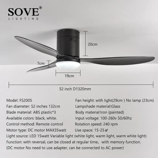 DecorBites™ Low Floor Modern LED Ceiling Fan with Remote Control, Quiet Operation