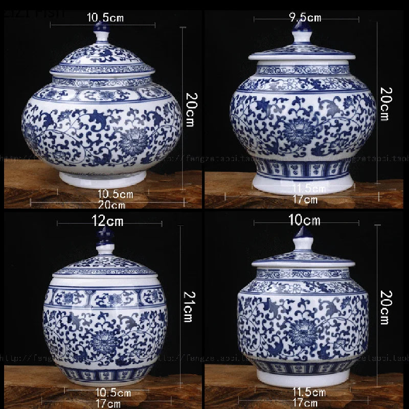 DecorBites™ Blue White Porcelain Storage Tank for Living Room Decor & Small Objects.