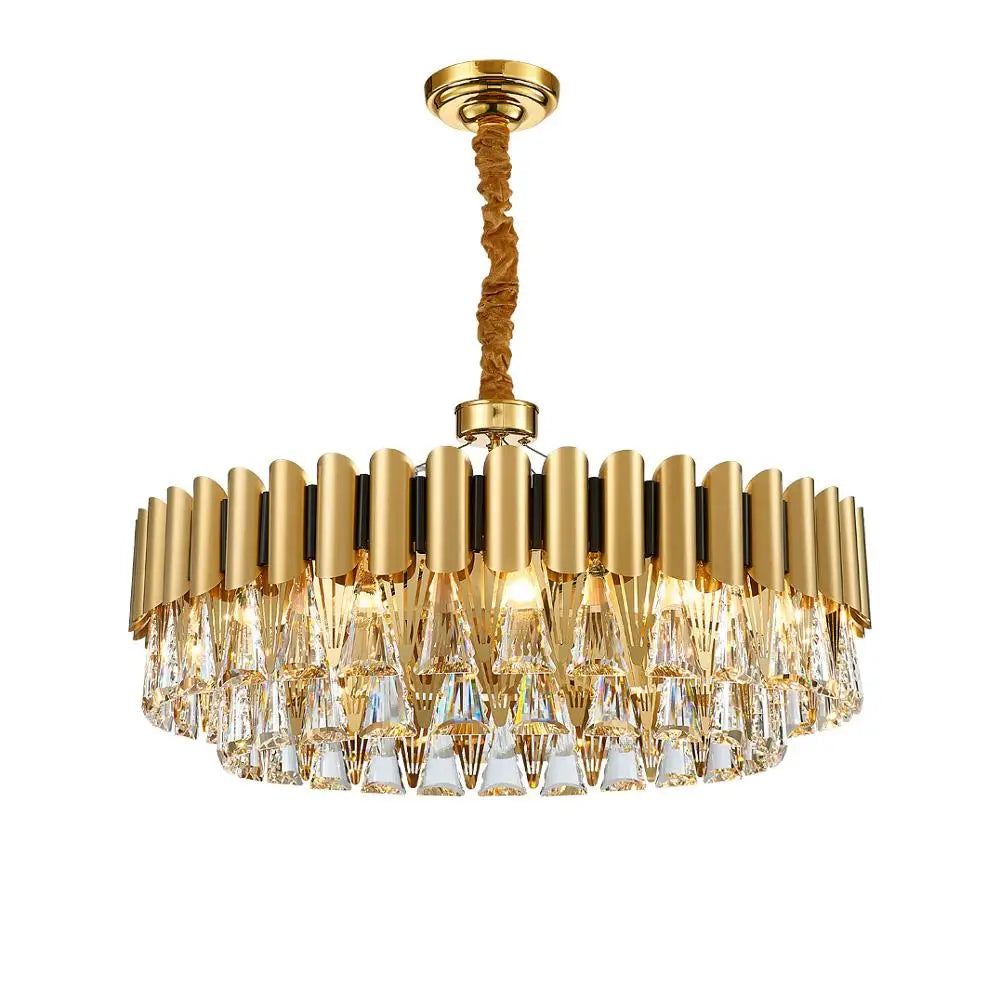 DecorBites™ Golden Stainless Steel Crystal Chandelier | LED Round Oval Lustre Fixture