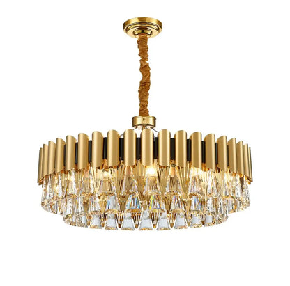 DecorBites™ Golden Stainless Steel Crystal Chandelier | LED Round Oval Lustre Fixture