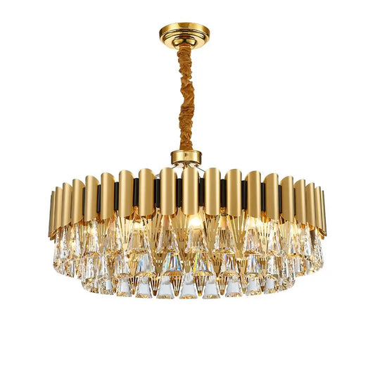 DecorBites™ Golden Stainless Steel Crystal Chandelier | LED Round Oval Lustre Fixture