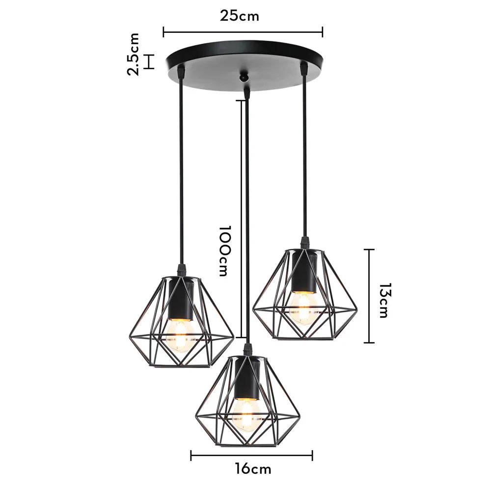 DecorBites™ Iron 3-Light Chandelier Pendant for Living Room Kitchen Restaurant