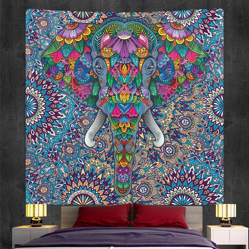 DecorBites™ Elephant God Mandala Tapestry: Bohemian Home Decor Hippie Style Large Tapestry