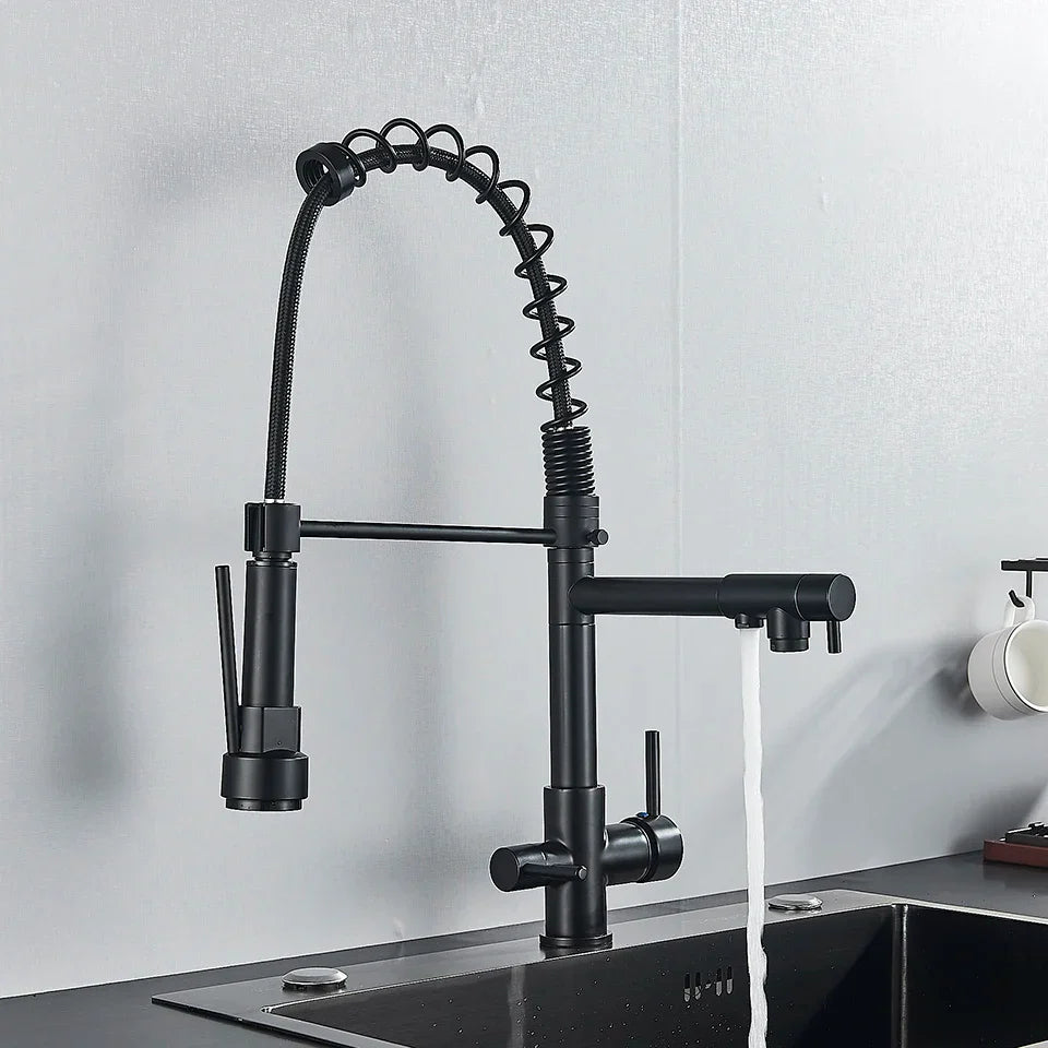 Grifo Filtro de Agua para Cocina Decorbites™: Mezclador de Tres Picos, Rotación de 360°, Purificación de Agua Pura