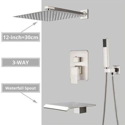 Sistema de ducha DecorBites™ de níquel cepillado con cabezal de ducha tipo lluvia para baño de pared