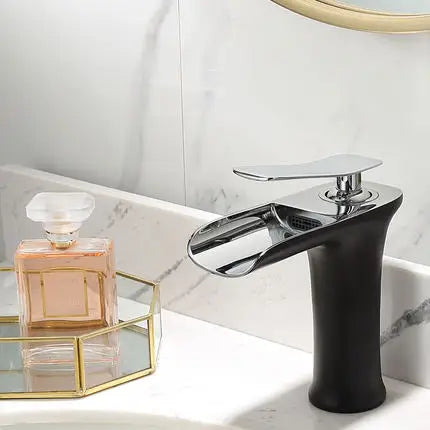 DecorBites™ Gold Waterfall Bathroom Basin Faucet, White Mixer Tap Hot Cold Sink Plugin