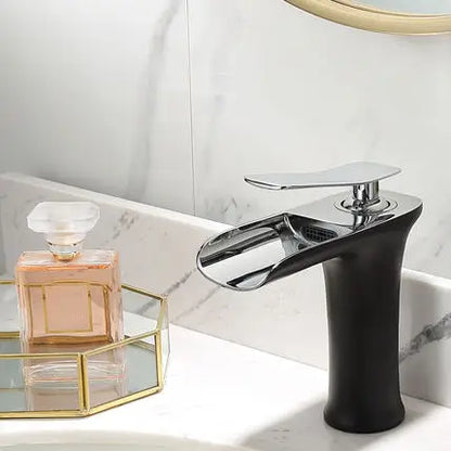 DecorBites™ Gold Waterfall Bathroom Basin Faucet, White Mixer Tap Hot Cold Sink Plugin