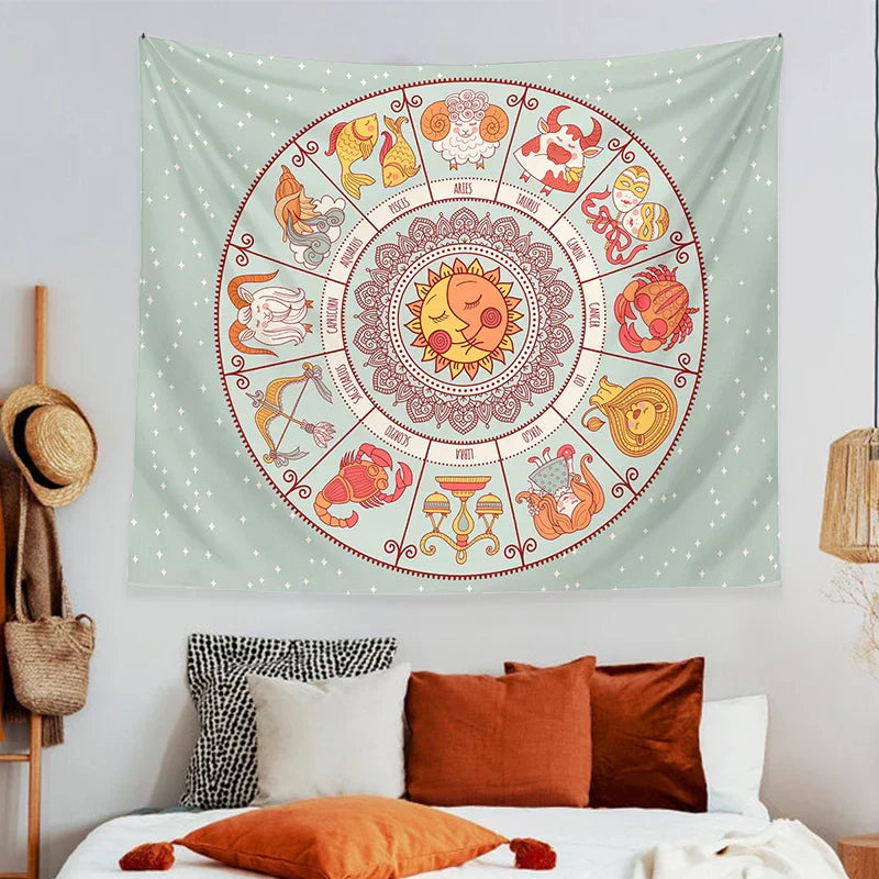 Decobites Zodiac Constellation Sun Moon Tarot Tapestry Wall Hanging