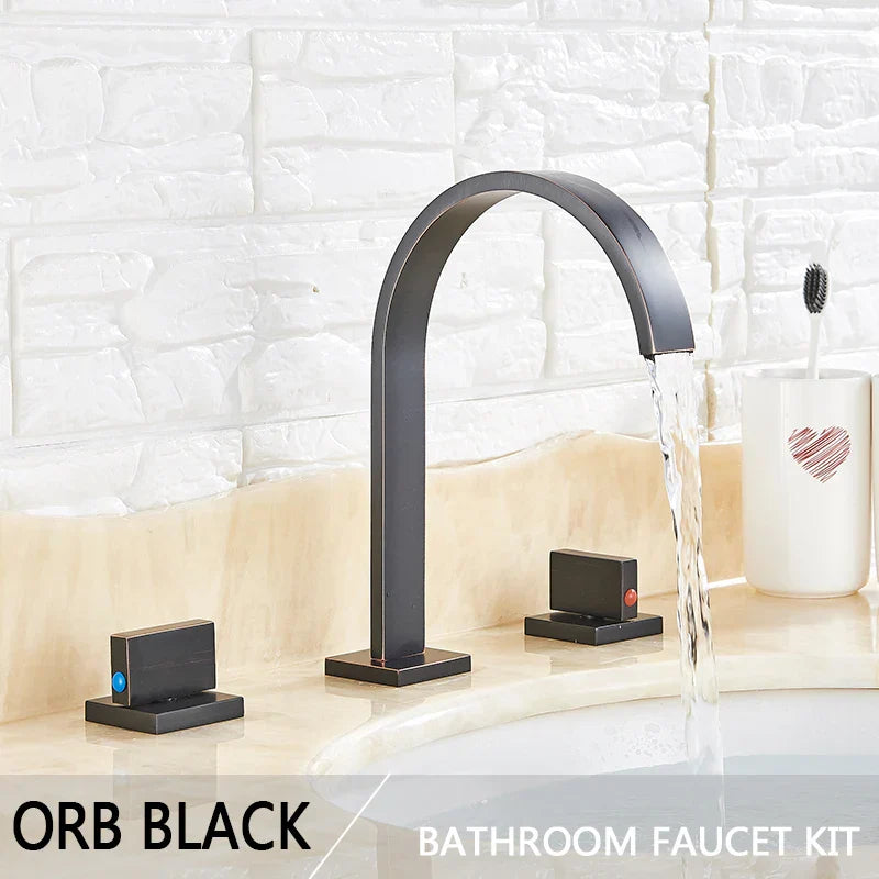 DecorBites™ Golden Brass Dual Handle Basin Faucet Set - Deck Mounted Hot Cold Mixer