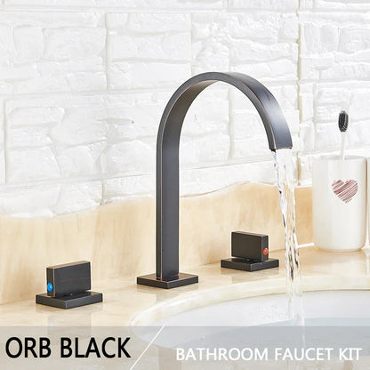 DecorBites™ Golden Brass Dual Handle Basin Faucet Set - Deck Mounted Hot Cold Mixer