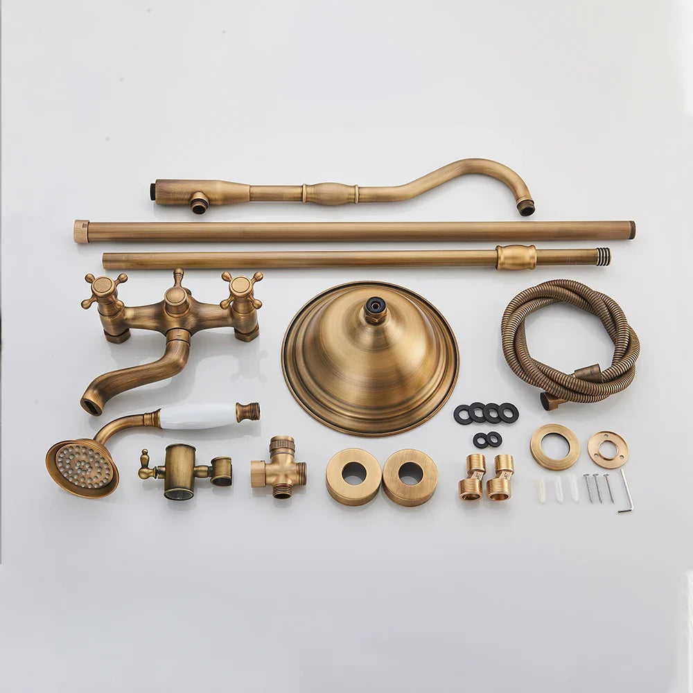 صنبور دش نحاسي عتيق من DecorBites™ مع رشاش يدوي من السيراميك ورأس رش مطري مقاس 8 بوصات