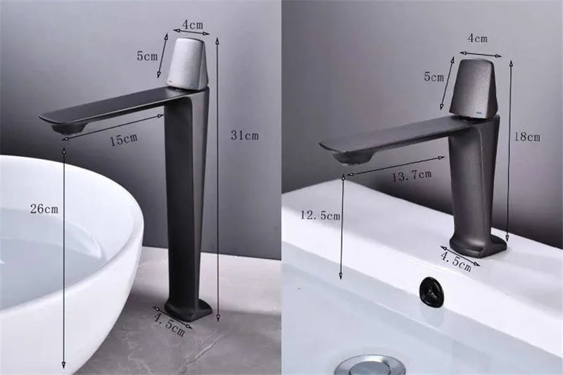 DecorBites™ Black Brass Bathroom Sink Faucet Hot Cold Mixer Deck Mounted Water Tap