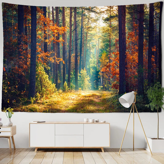 Decobites Sunlit Forest Tapestry Wall Hanging, Bohemian Home Decor & Bedspread