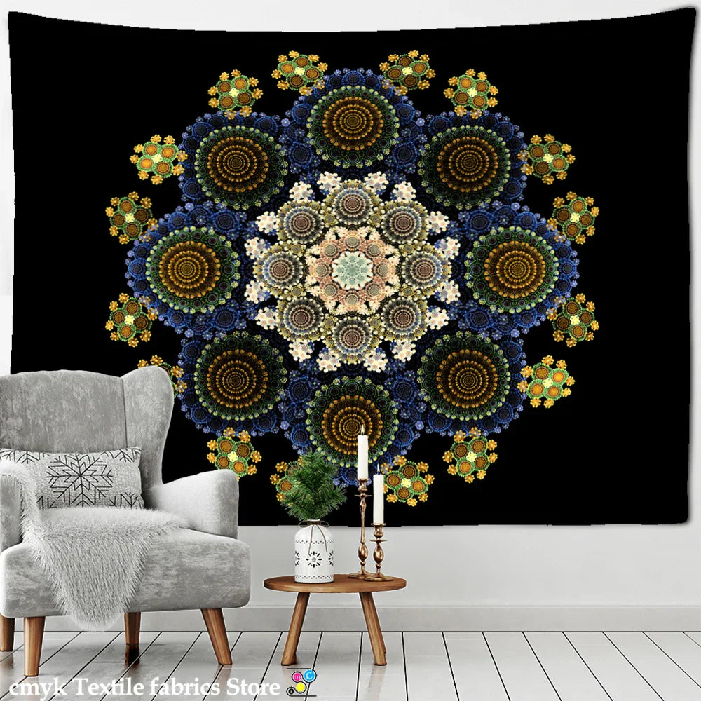 Decobites Mandala Pattern Tapestry Wall Hanging for Dark Hippie Aesthetics Room