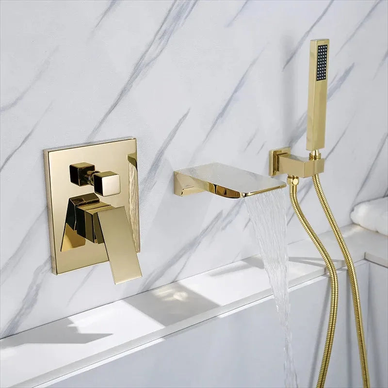 DecorBites™ Gold Bathtub Shower Faucet Set with Handheld Waterfall & Mixer Tap