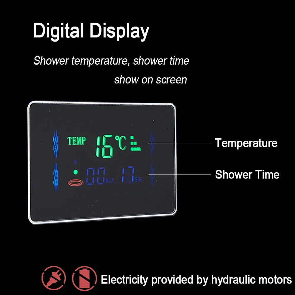 Sistema de Grifo de Ducha con Luz LED Decorbites™: Lluvia, Chorros de Masaje, Panel de Cascada con Control de Temperatura