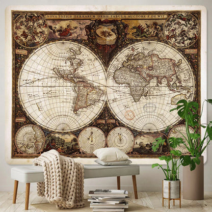 Decobites Medieval Map Bohemian Tapestry Wall Hanging for Home Decor