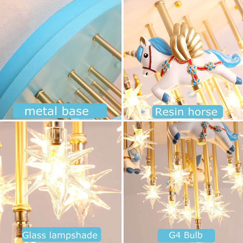 Lámpara de techo de grulla de papel de caballo de resina para niños Decorbites™ - Azul Rosa LED para dormitorio