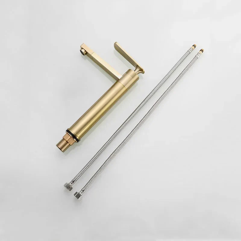 Grifo de Lavabo de Latón Dorado Decorbites™ para Baño de Montaje en Cubierta con Mango Único en Oro Cepillado