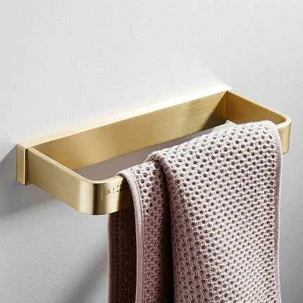 DecorBites™ Brushed Gold Bathroom Hardware Set: Towel Rack, Corner Shelf, Paper Holder, Hook, Toilet Brush Holder