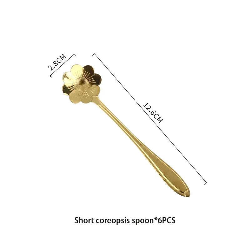 DecorBites™ Gold Flower Stainless Steel Teaspoons Set for Coffee, Desserts, and Ice Cream