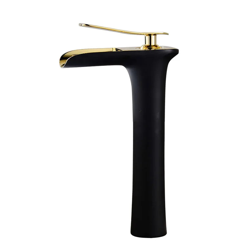 DecorBites™ Gold Waterfall Bathroom Basin Faucet, White Mixer Tap Hot Cold Sink Plugin