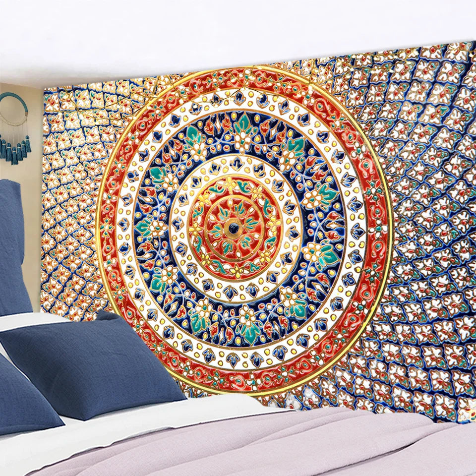 Decobites Floral Boho Mandala Tapestry Wall Hanging Hippie Psychedelic Carpet