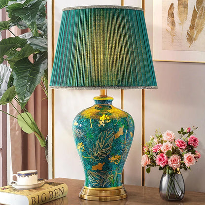 DecorBites™ Emerald Queen Green Ceramic Table Lamp - Luxury Villa Bedroom Living Room Lighting