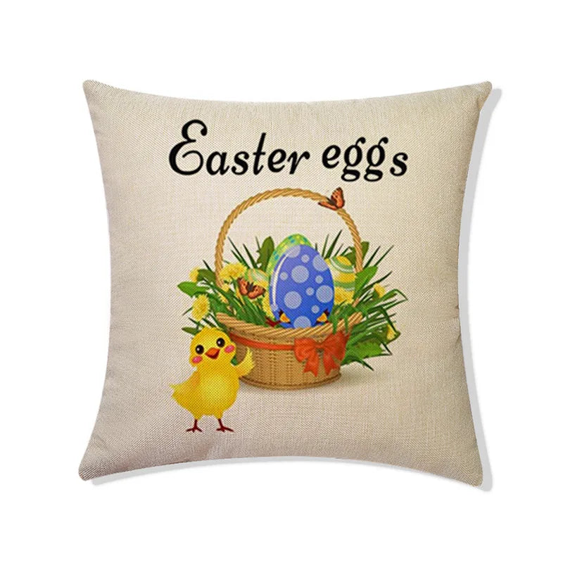 DecorBites™ Easter Rabbit Eggs Linen Pillowcase 45*45CM