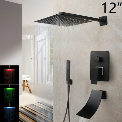 DecorBites™ 8/16 Inch Matte Black LED Rainfall Shower Faucet Set