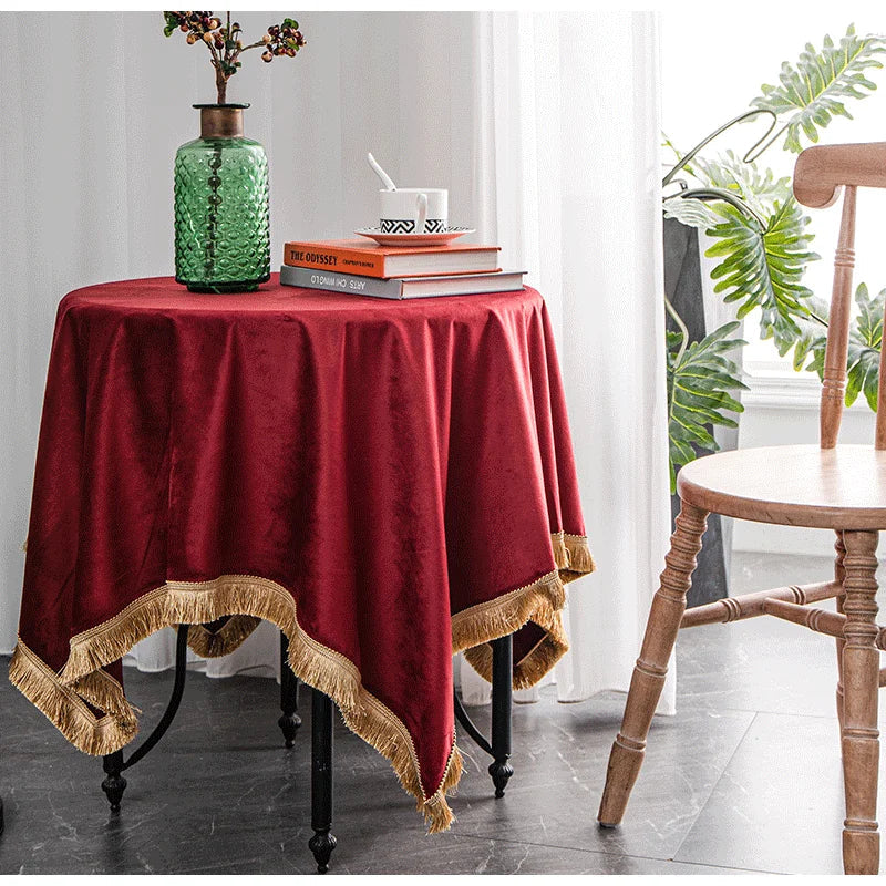 DecorBites™ Gold Velvet Wedding Table Cloth - Premium American Retro Decor