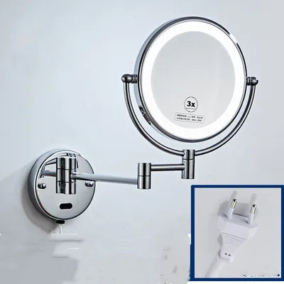 DecorBites™ LED Wall Mounted Makeup Mirror 8" Folding Cosmetic Mirror