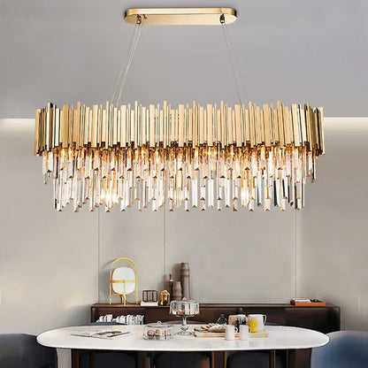 DecorBites™ Gold Metal LED Pendant Lights Adjustable Living Room Dining Round Fixture