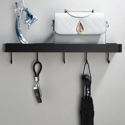 DecorBites™ Black Aluminum Bathroom Shower Shelf with Hook Bar and Shampoo Holder