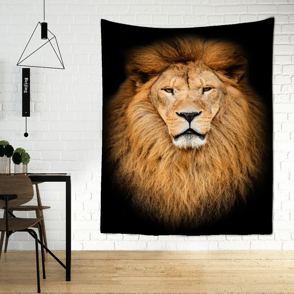 Decobites Majestic Lion Pattern Tapestry Art Wall Hanging Yoga Rug Bedroom Decor