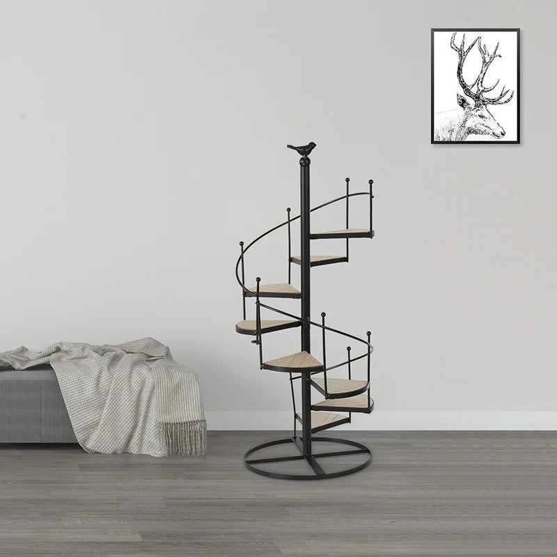 حامل نباتات حديدي على شكل درج من ديكوربايتس™، مكون من 8 طبقات، مع لوح خشبي