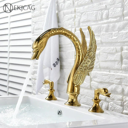 DecorBites™ Golden Swan Basin Faucet Double Handle Hot Cold Mixer Tap for Bathroom