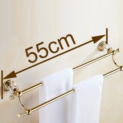 Barra doble para toallas DecorBites™ Crystal Gold para baño, 60 cm de largo
