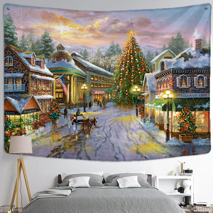 Snow Scene Oil Painting Tapestry Wall Hanging for Home Decor by Decobites