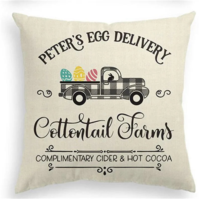 DecorBites™ Easter Rabbit Eggs Linen Pillowcase 45*45CM
