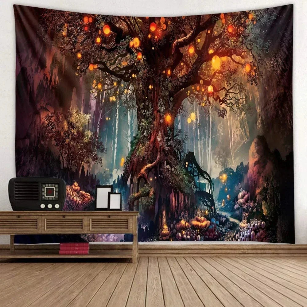 Decobites Psychedelic Trees Tapestry Wishing Lantern Trees Wall Hanging Wall Carpet Bed Sheet