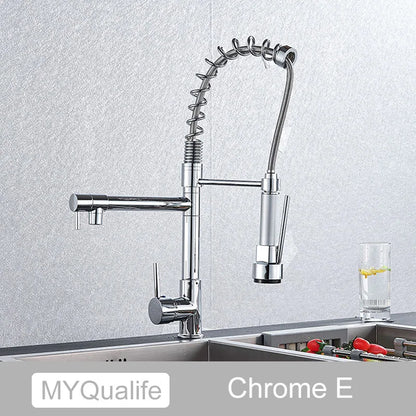 DecorBites™ Dual Spout Kitchen Sink Faucet - Matte Black Finish, Deck Mount Spring Mixer