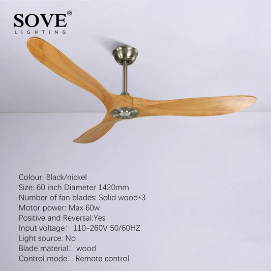 DecorBites™ 60" Industrial Wooden Ceiling Fans Remote Control Ventilateur De Plafond