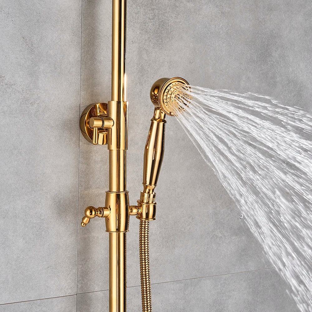 DecorBites™ Gold Polish 8" Rain Shower System Wall Mounted Bathtub Faucet
