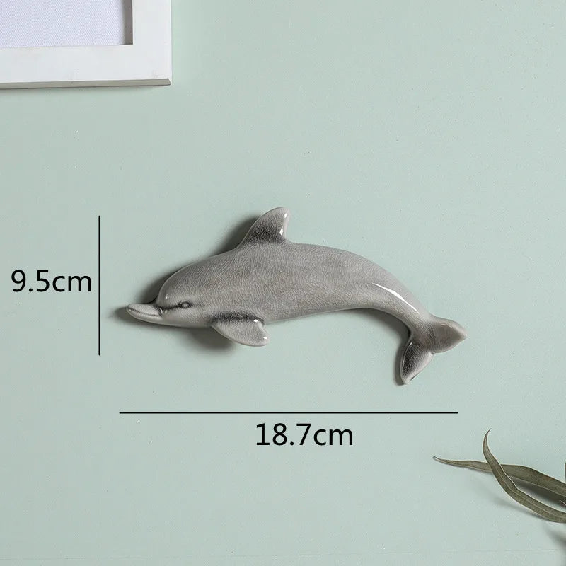 DecorBites™ Dolphin Fish Ocean Background Ceramic Wall Decoration for Children's Room