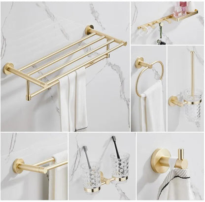 DecorBites™ Brushed Gold Bathroom Hardware Set for Bath Accessories and Organization.