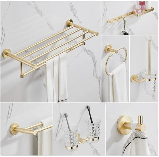 DecorBites™ Brushed Gold Bathroom Hardware Set for Bath Accessories and Organization.