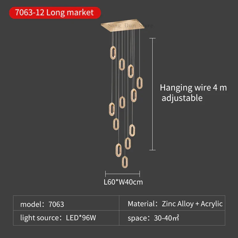 DecorBites™ Duplex Crystal Chandelier: Luxury Cantilevered Pendant Light for Villa Living Room & Staircase